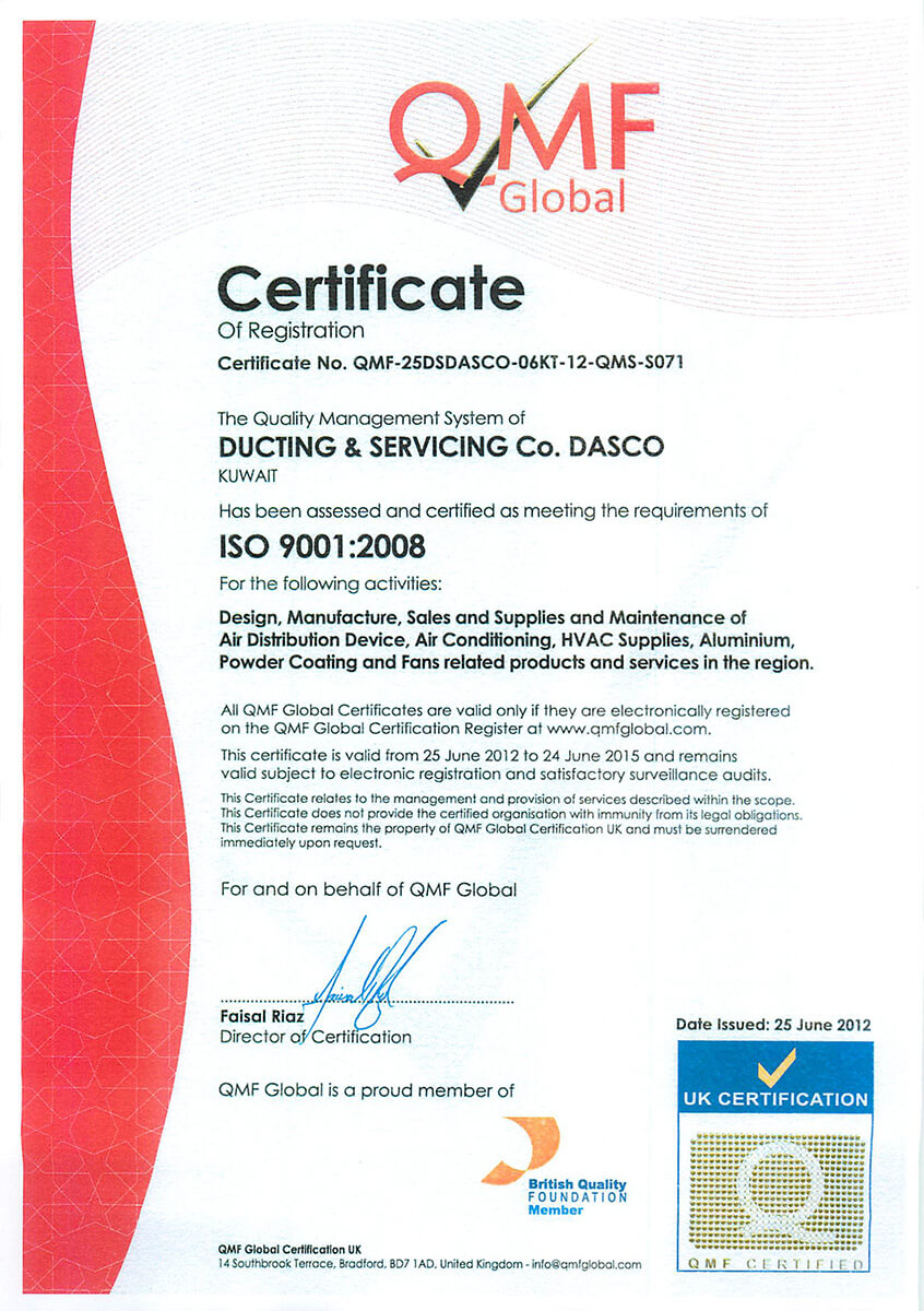 Quality Management System Certificate